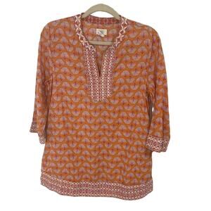 Sigrid Olsen 100% cotton colorful tunic boho beachy pattern embroidery size S